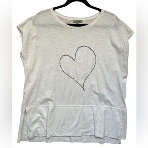 LISA TODD Rope Heart Appliqué Pima Cotton Slub Tee White Short Sleeve Top L